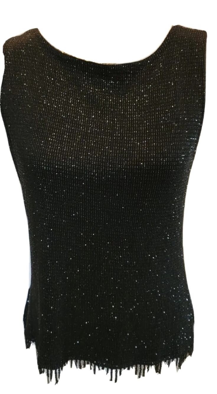 J.B.S. LTD Women’s Black Scoop Neck Dressy Sleeveless Top Glitter Beaded Size M